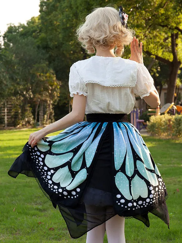 Harajuku Fashion Lolita Skirt Butterfly Ruffles As Image Floral Print Lolita Skirts