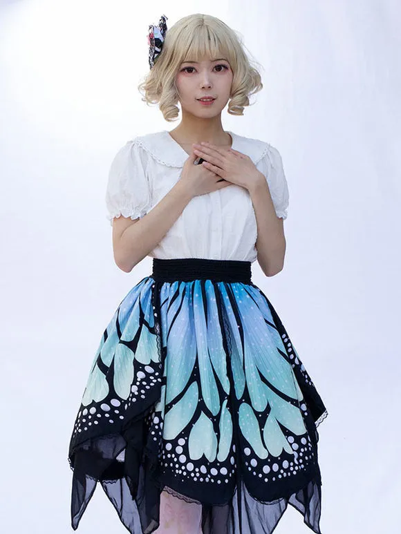 Harajuku Fashion Lolita Skirt Butterfly Ruffles As Image Floral Print Lolita Skirts