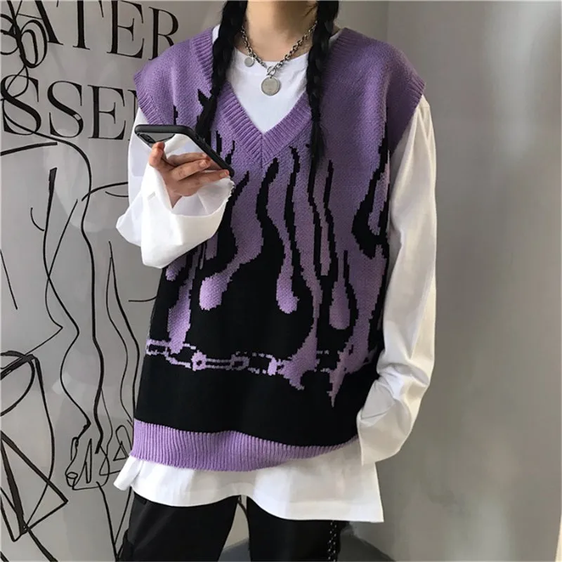 HARAJUKU FLAME CONTRAST SWEATER VEST UB2724