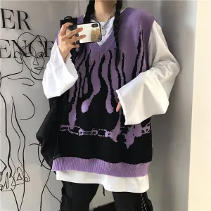 HARAJUKU FLAME CONTRAST SWEATER VEST UB2724