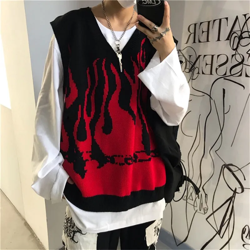 HARAJUKU FLAME CONTRAST SWEATER VEST UB2724