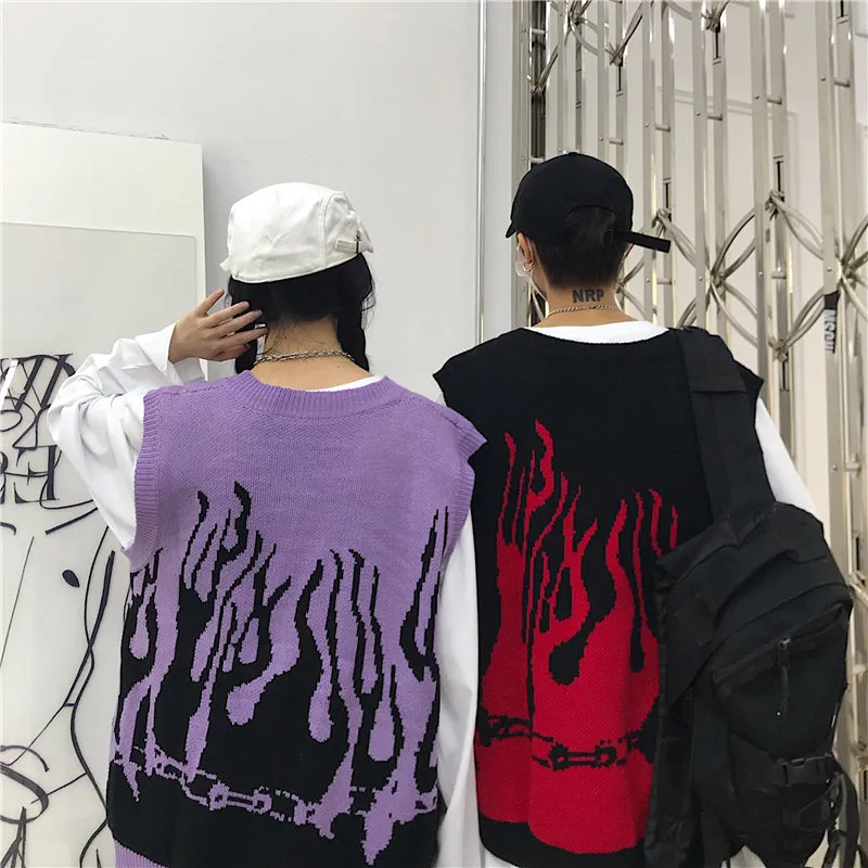HARAJUKU FLAME CONTRAST SWEATER VEST UB2724