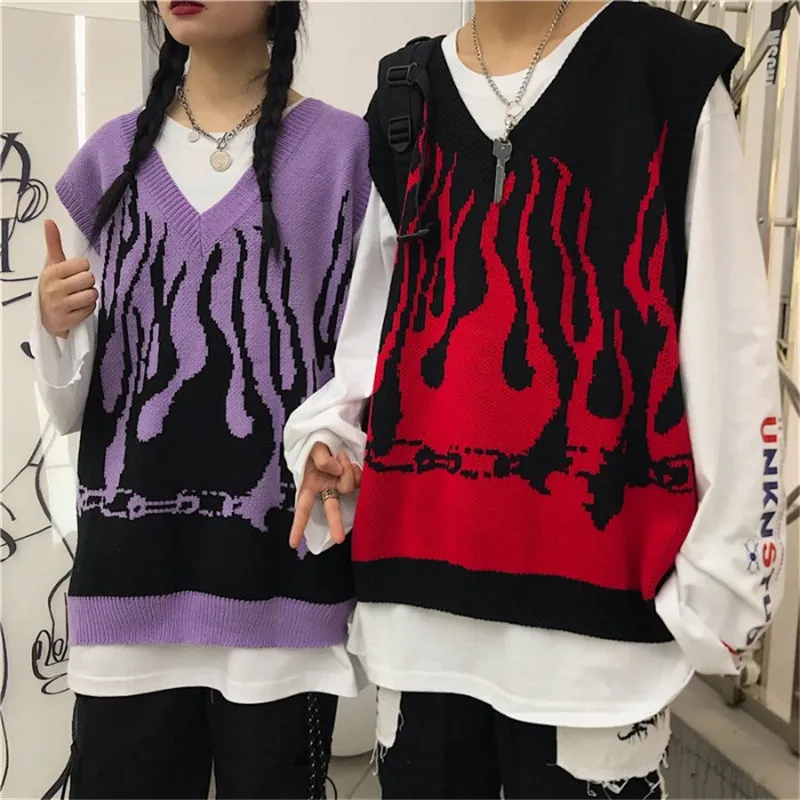 HARAJUKU FLAME CONTRAST SWEATER VEST UB2724
