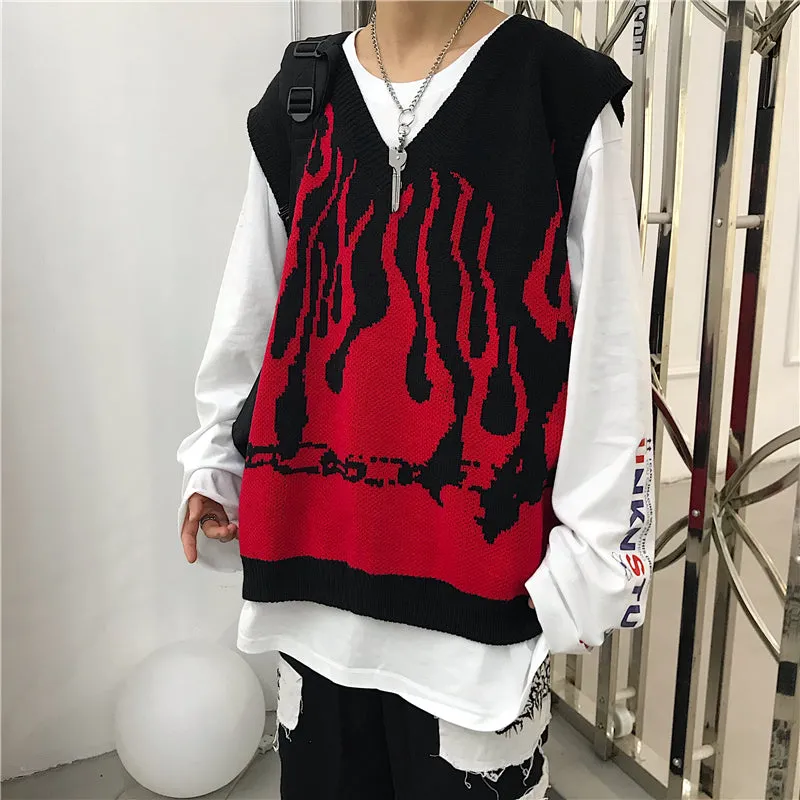 HARAJUKU FLAME CONTRAST SWEATER VEST UB2724