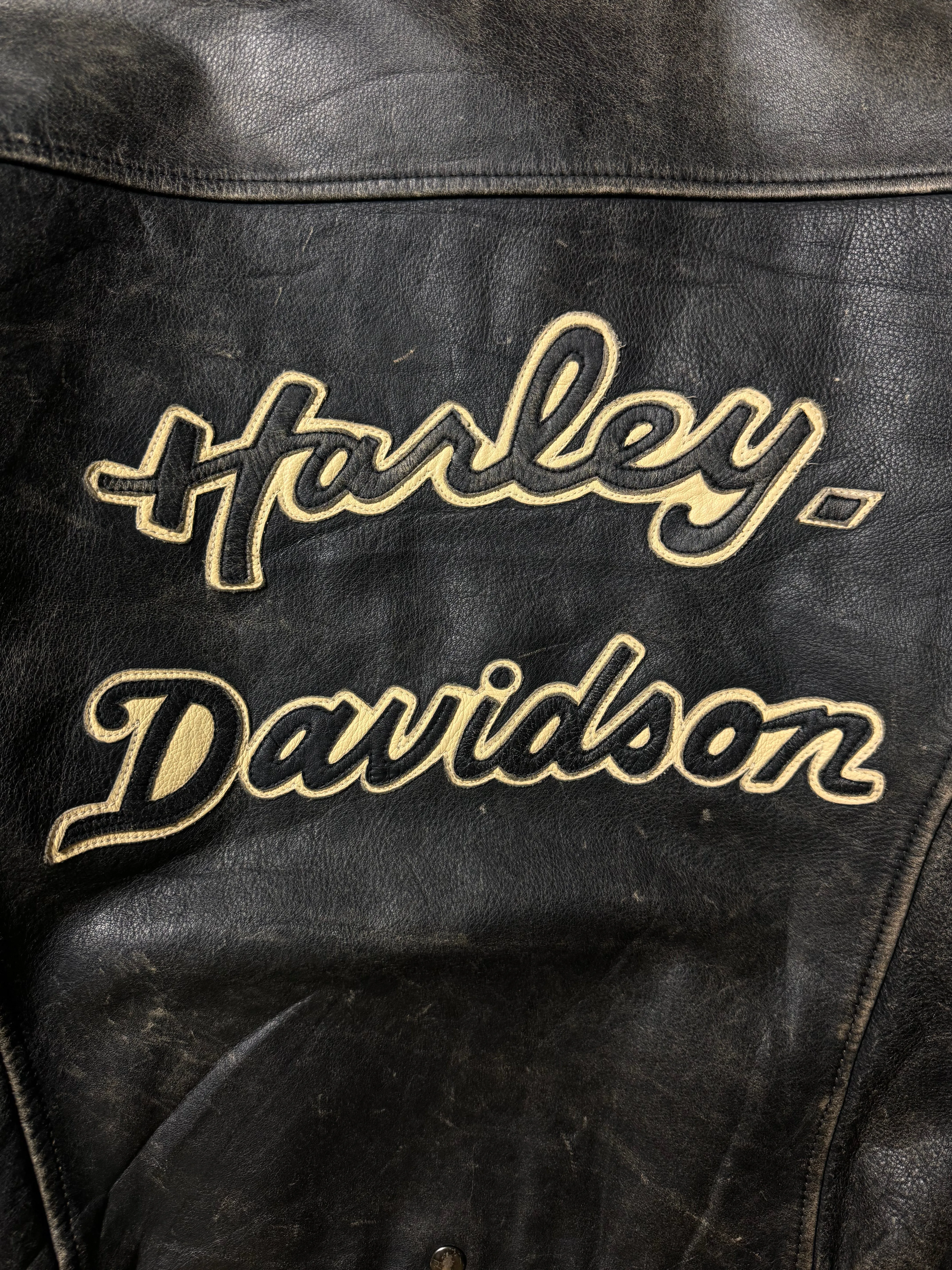 Harley Davidson Logo Embroidered Distressed Effer Leather Jacket