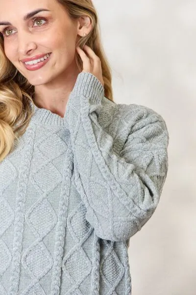 Hazel Blues® |  BiBi Cable Knit Round Neck Sweater