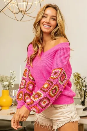 Hazel Blues® |  BiBi V-Neck Crochet Long Sleeve Sweater