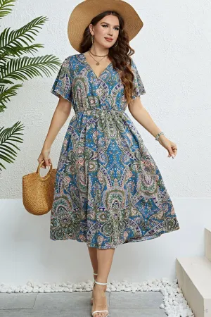Hazel Blues® |  Printed Flutter Sleeve Midi Dress