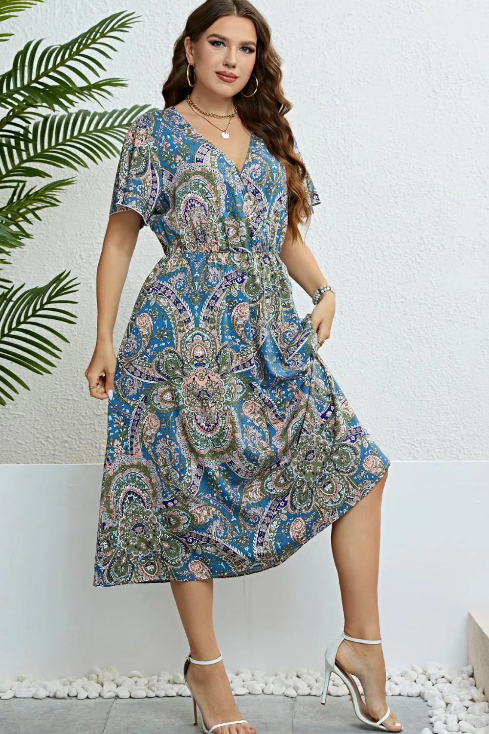 Hazel Blues® |  Printed Flutter Sleeve Midi Dress