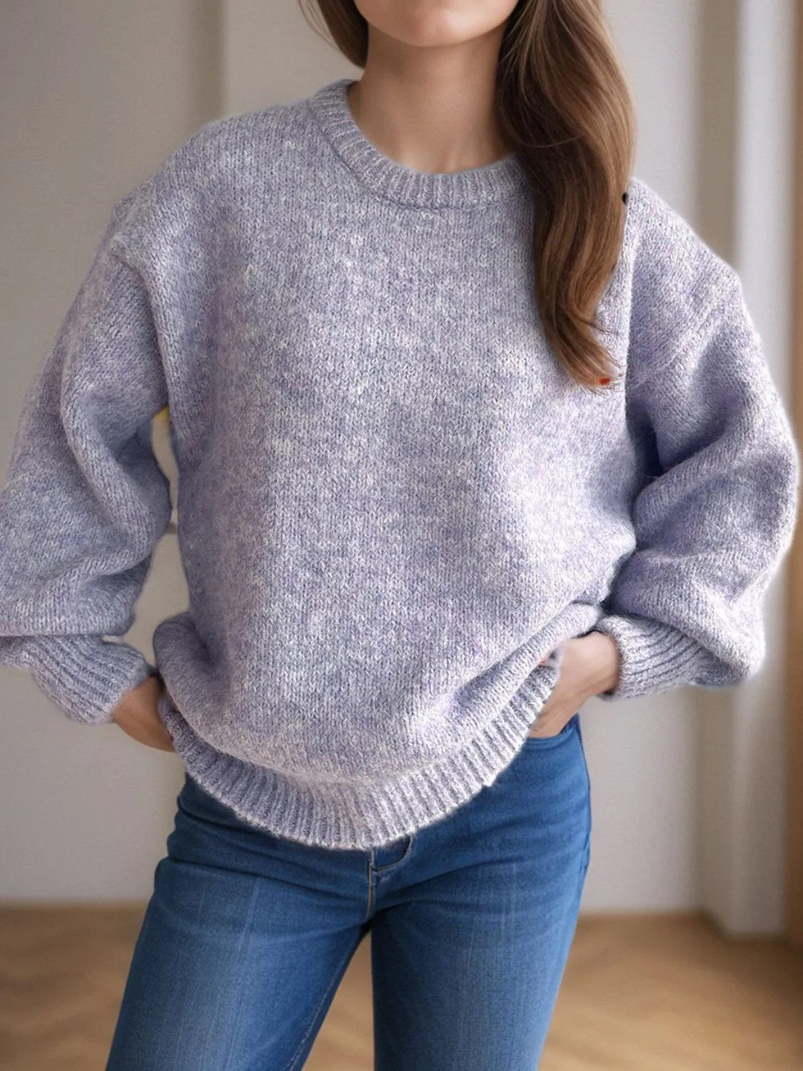 Hazel Blues® |  Round Neck Long Sleeve Sweater
