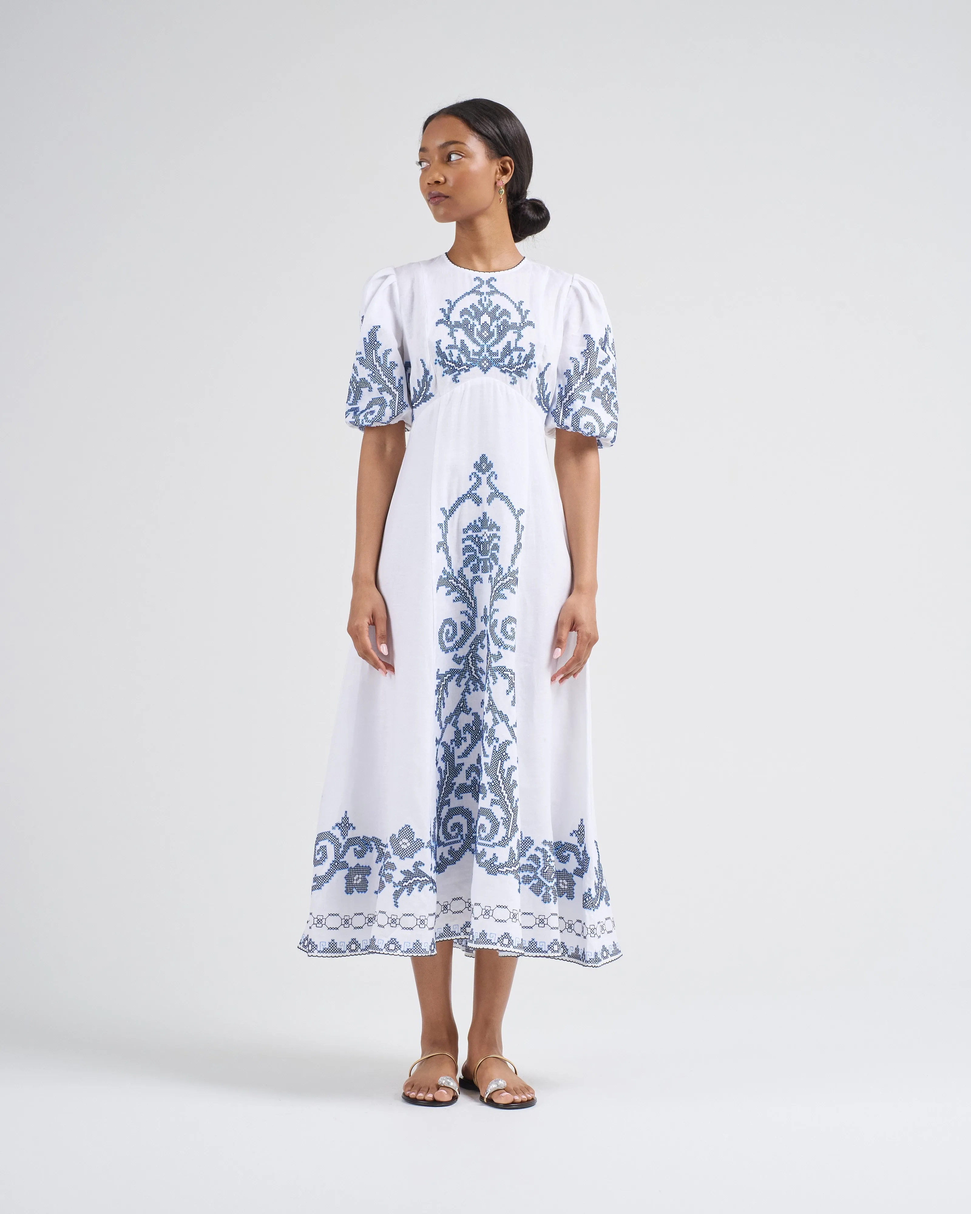 hazel embroidered midi dress