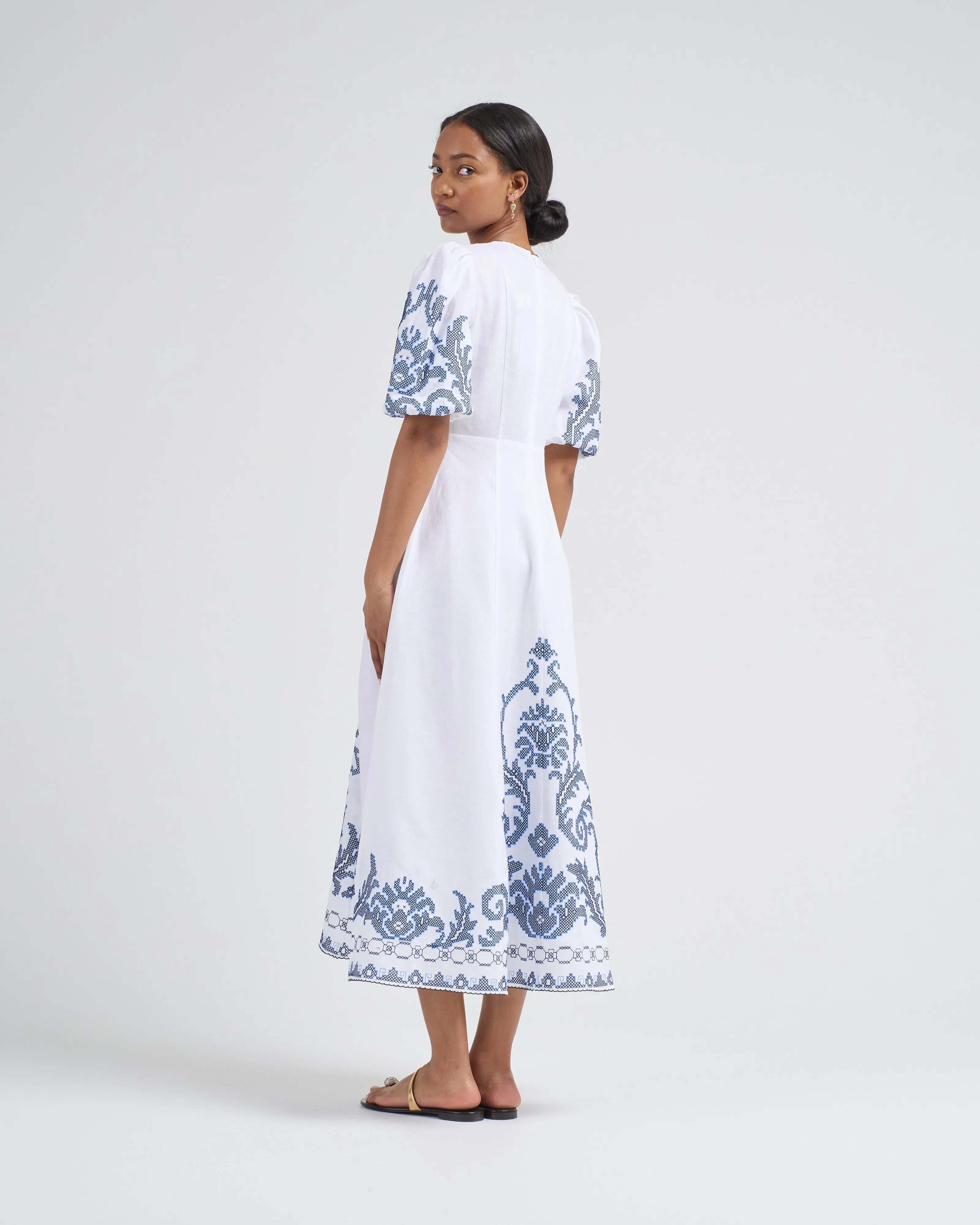 hazel embroidered midi dress