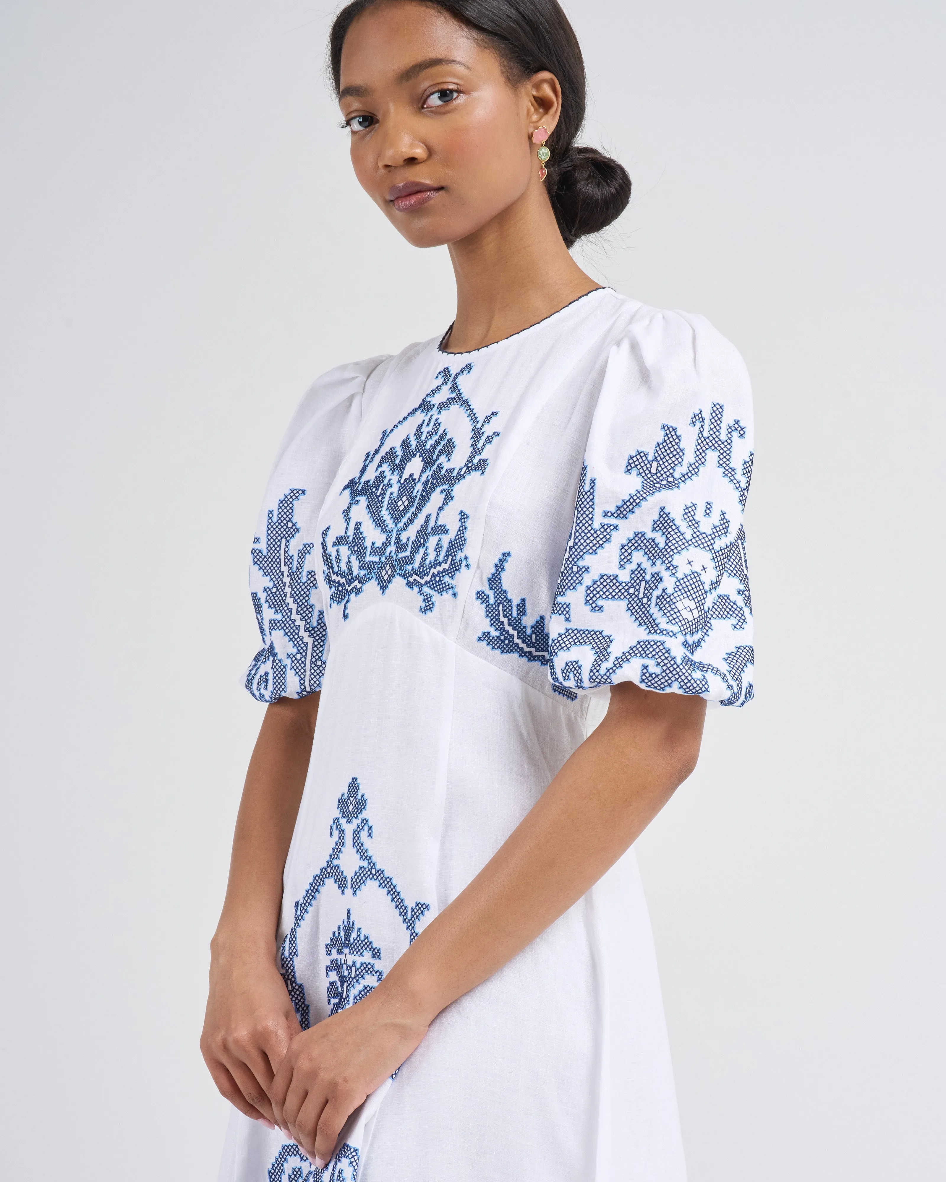 hazel embroidered midi dress