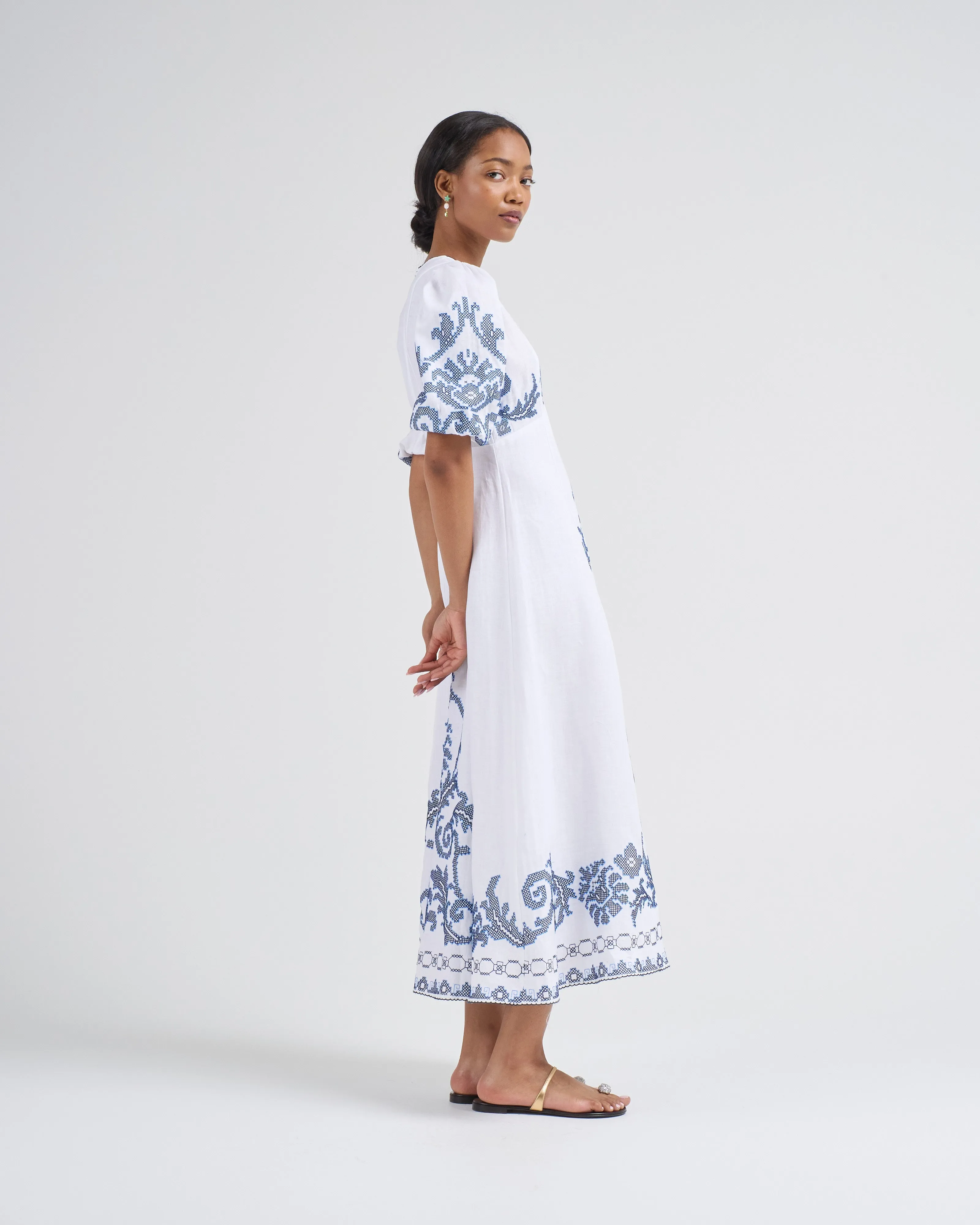 hazel embroidered midi dress