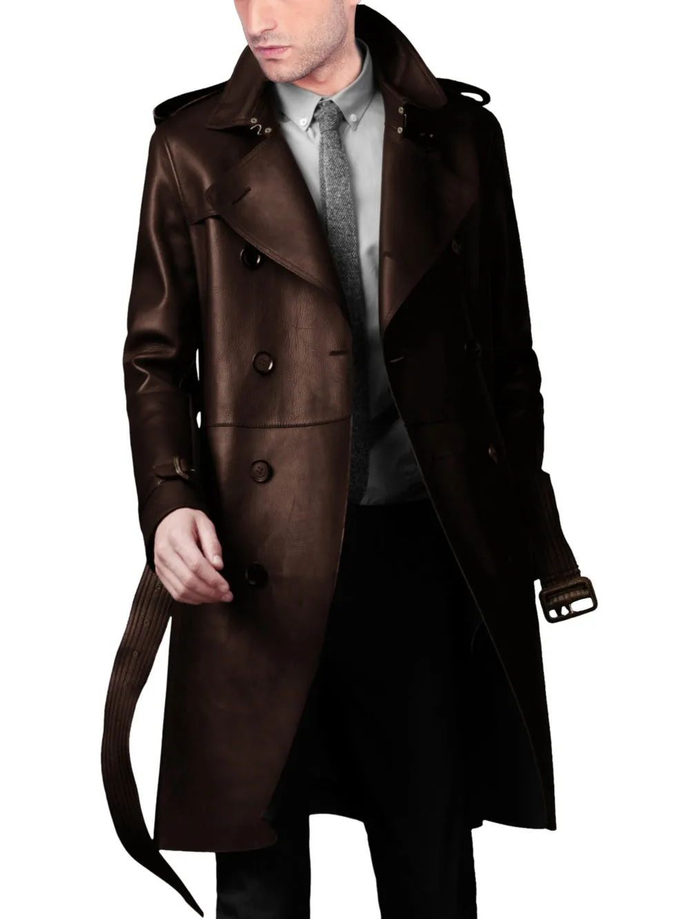 Heritage Lambskin Trench Leather Coat for Men