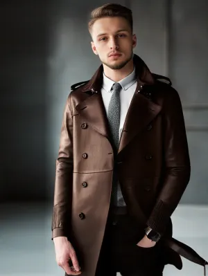 Heritage Lambskin Trench Leather Coat for Men