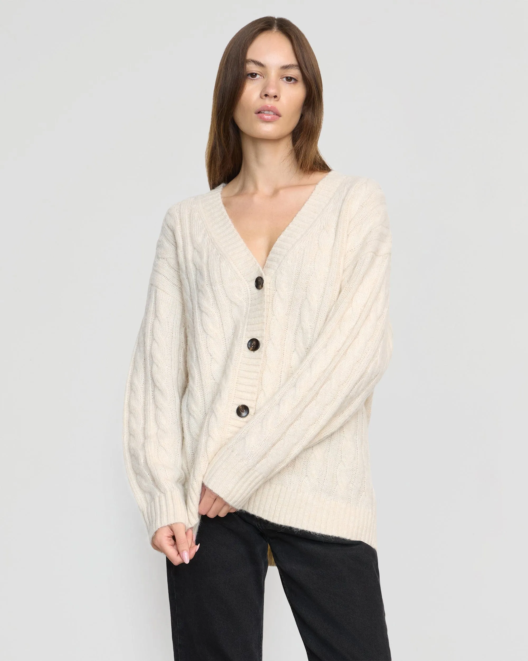 Hikari Asymmetric Cable Knit Cardigan