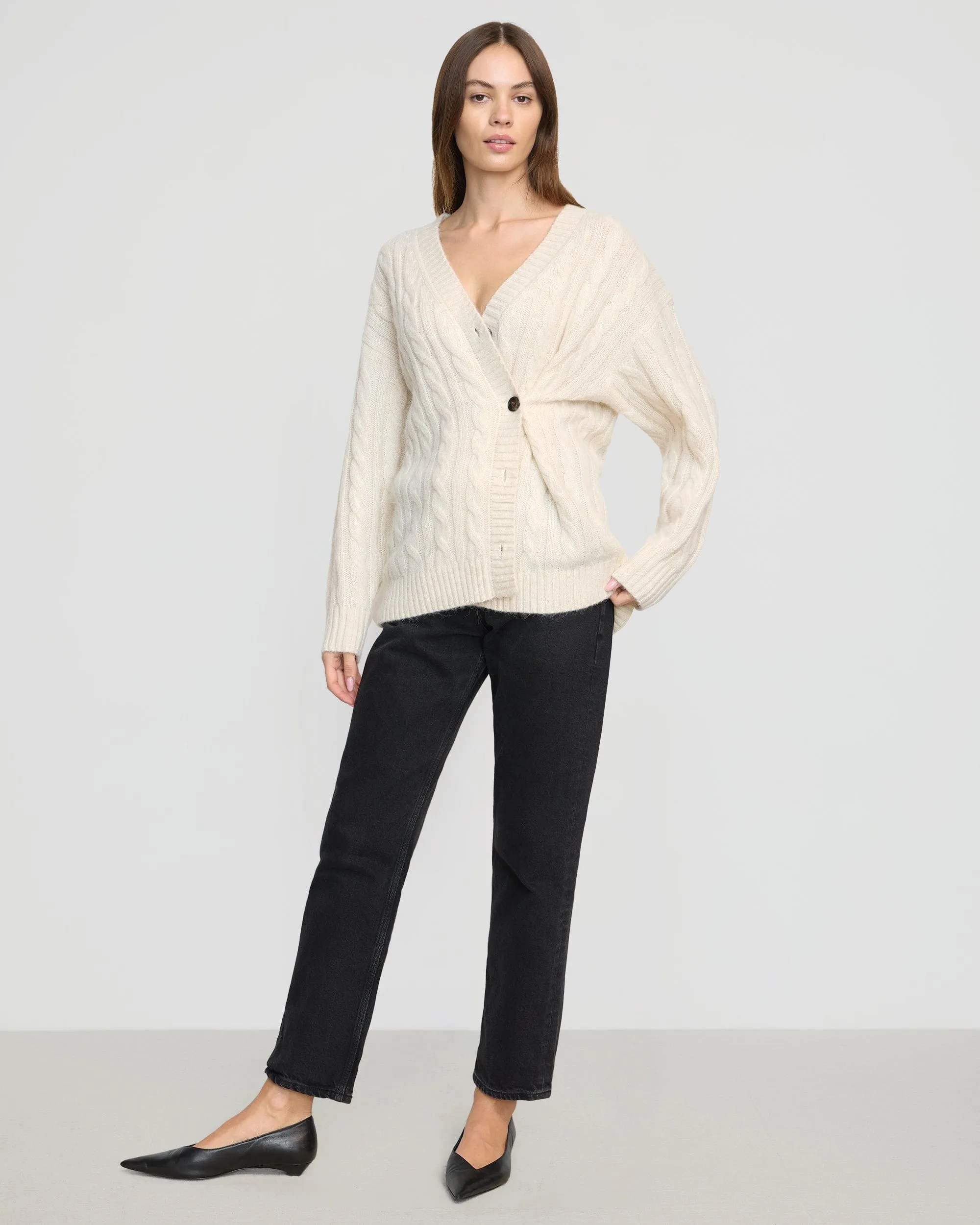Hikari Asymmetric Cable Knit Cardigan
