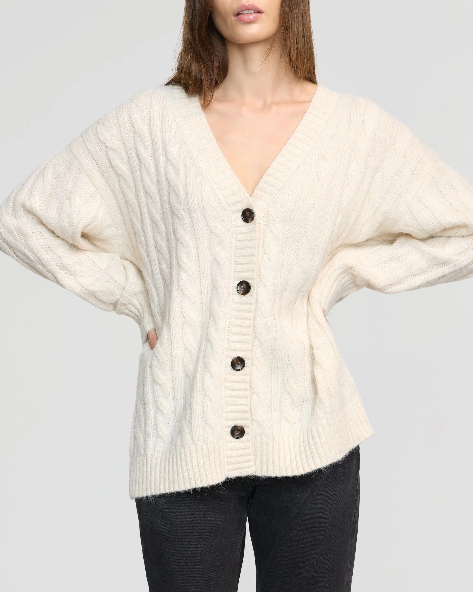 Hikari Asymmetric Cable Knit Cardigan