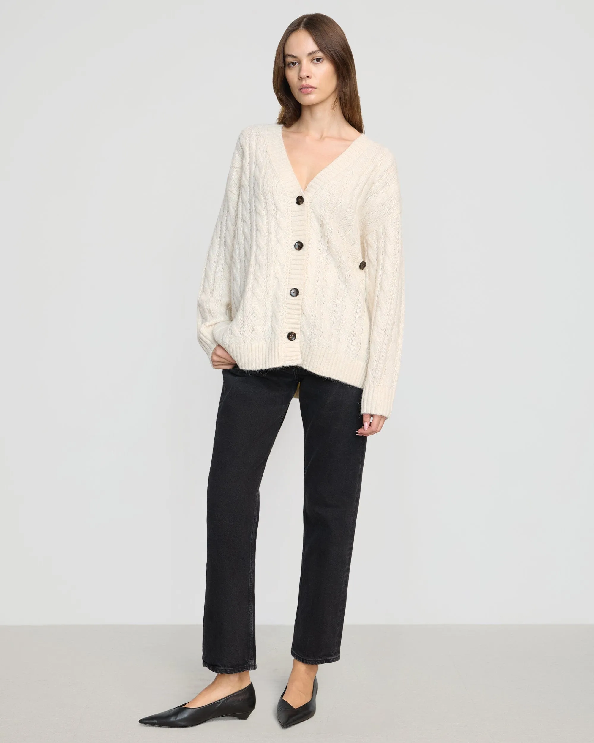 Hikari Asymmetric Cable Knit Cardigan