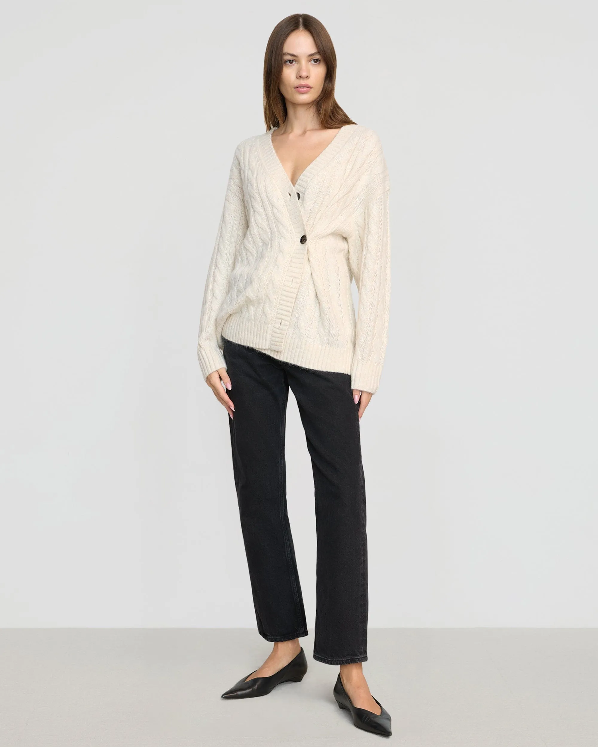 Hikari Asymmetric Cable Knit Cardigan