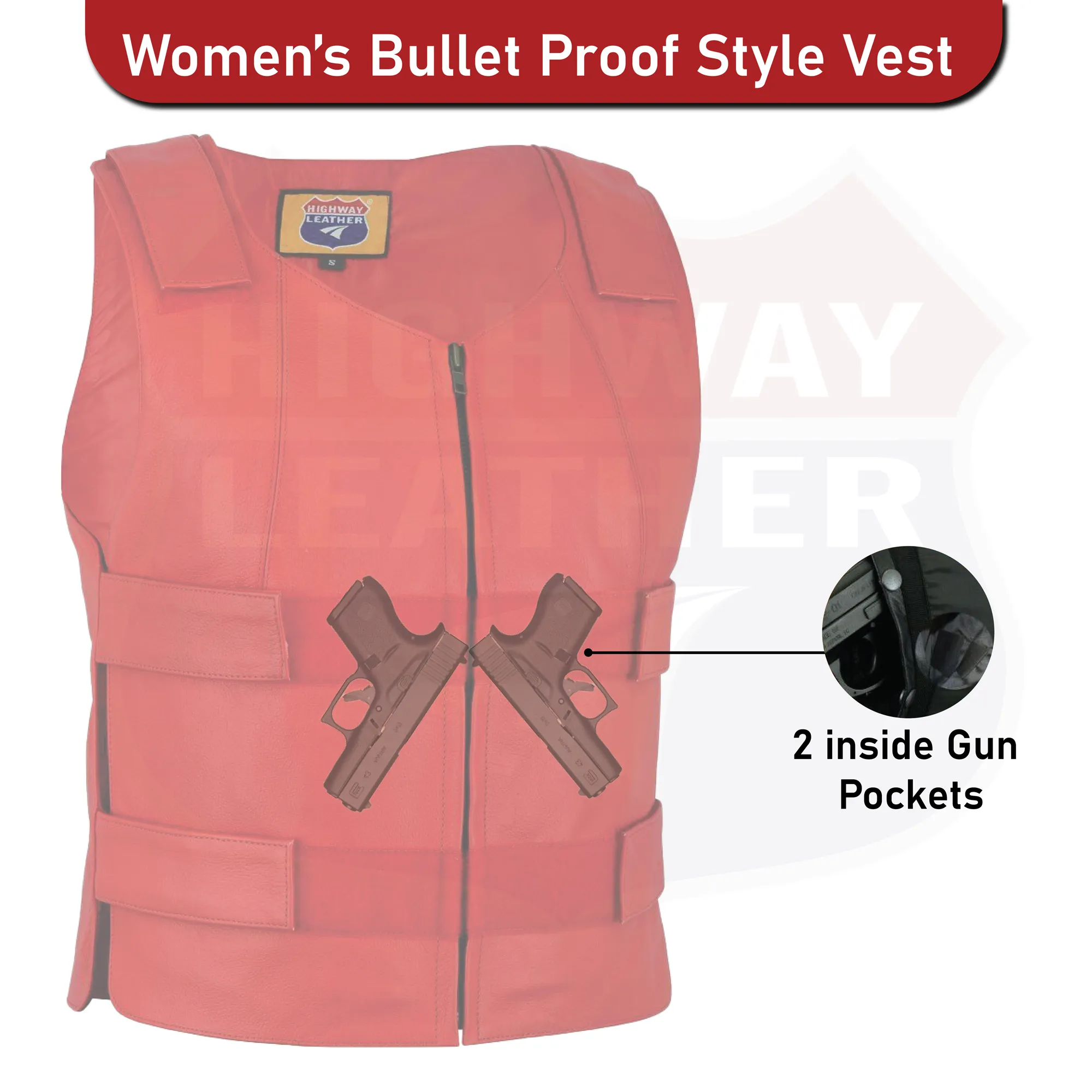 HL11643 RED Men Bullet Proof Style Leather Vest for Bikers Clubs