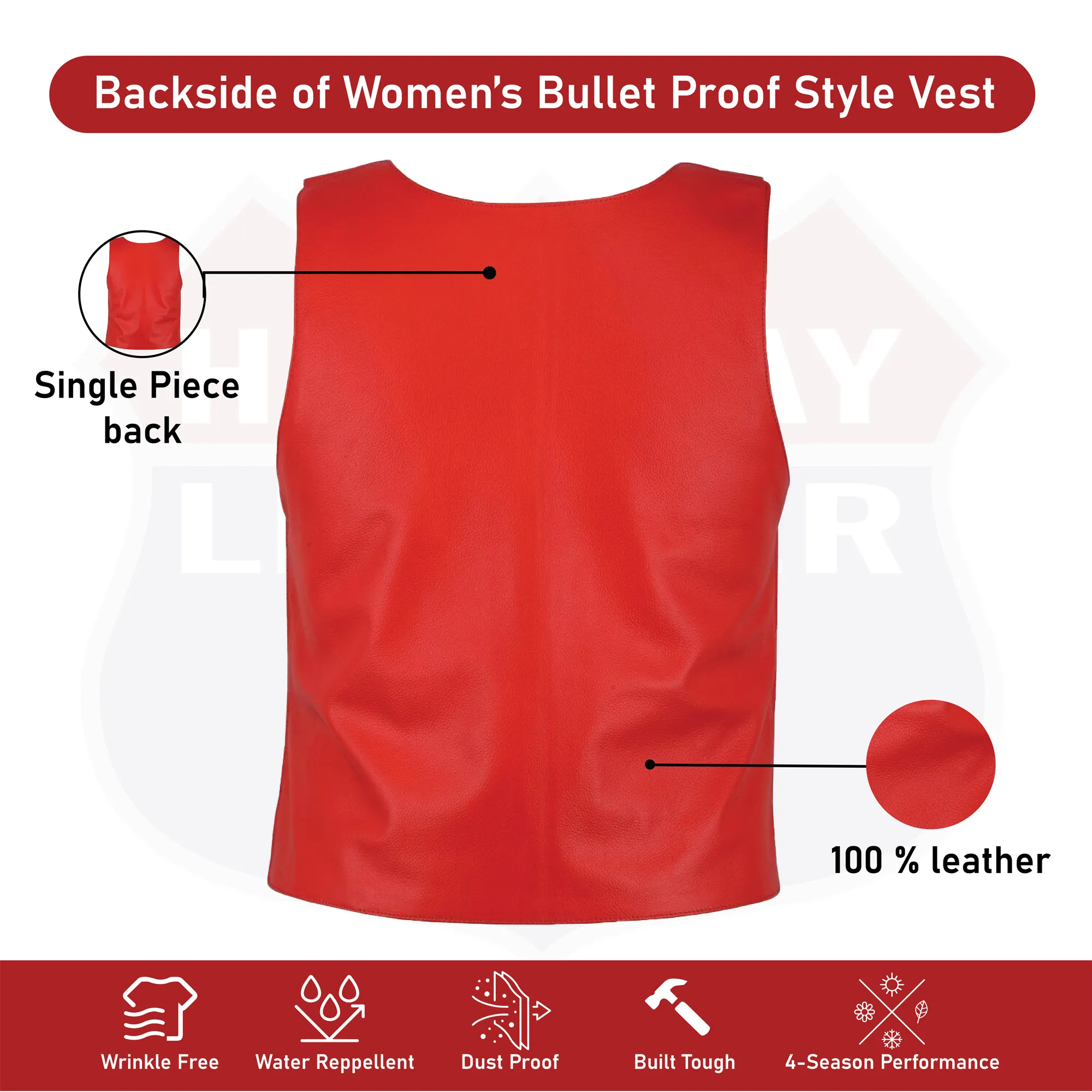HL11643 RED Men Bullet Proof Style Leather Vest for Bikers Clubs