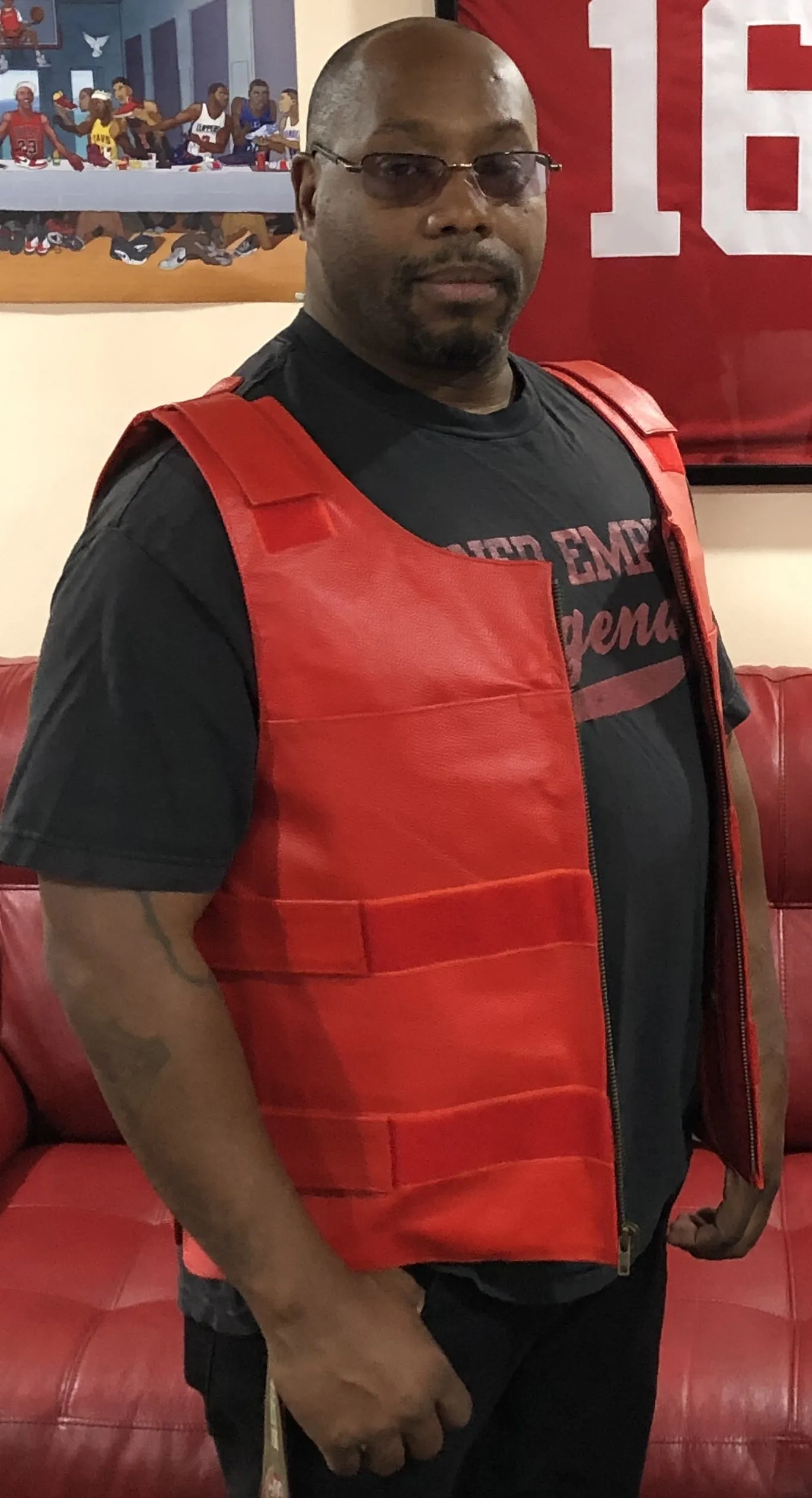 HL11643 RED Men Bullet Proof Style Leather Vest for Bikers Clubs