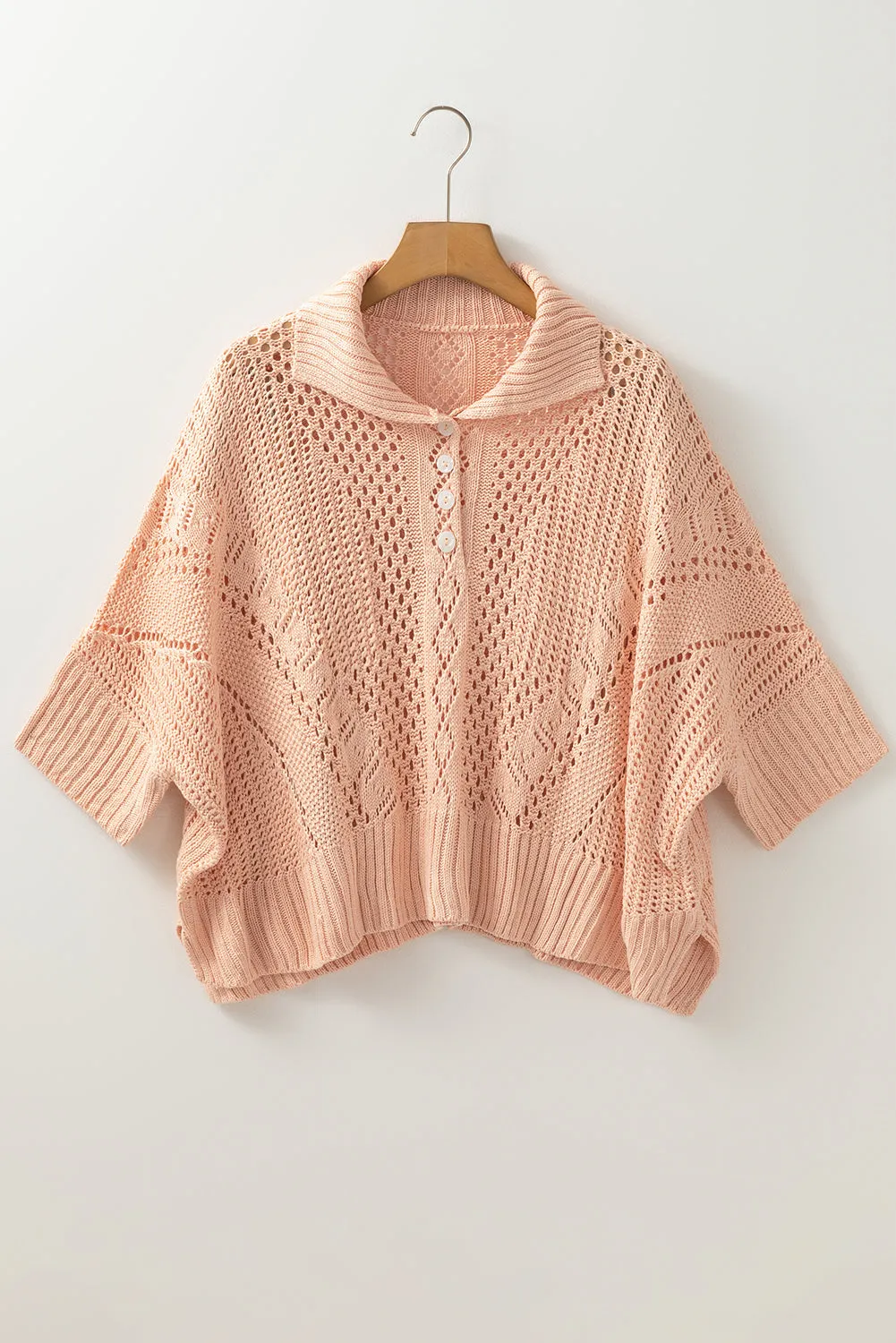 Hollowed Knit 3/4 Dolman Sleeve Sweater