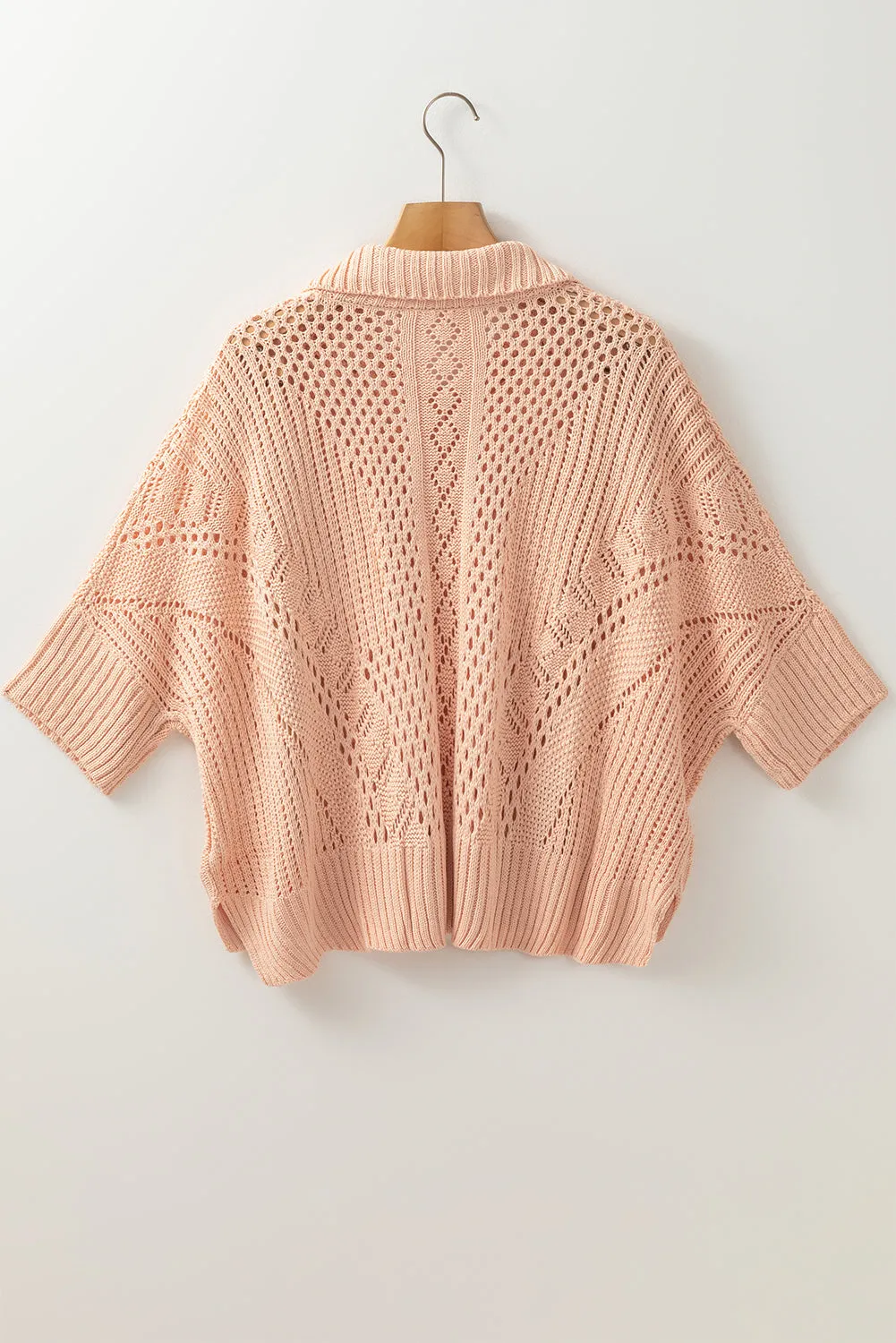 Hollowed Knit 3/4 Dolman Sleeve Sweater