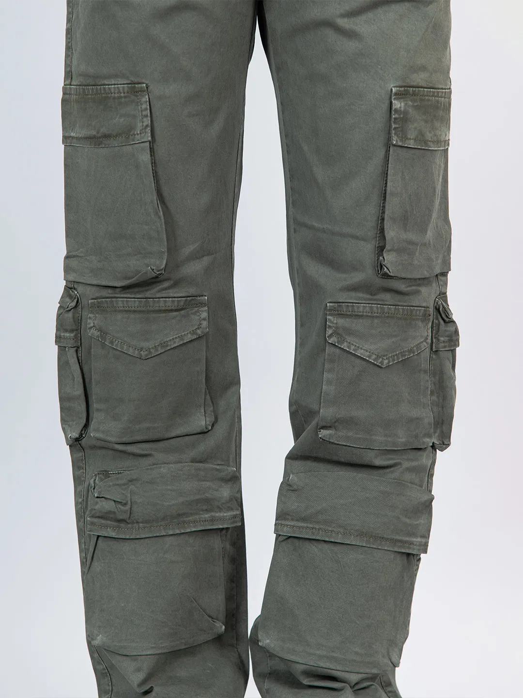Hunter Green Flared Straight Fit Cargo Pants