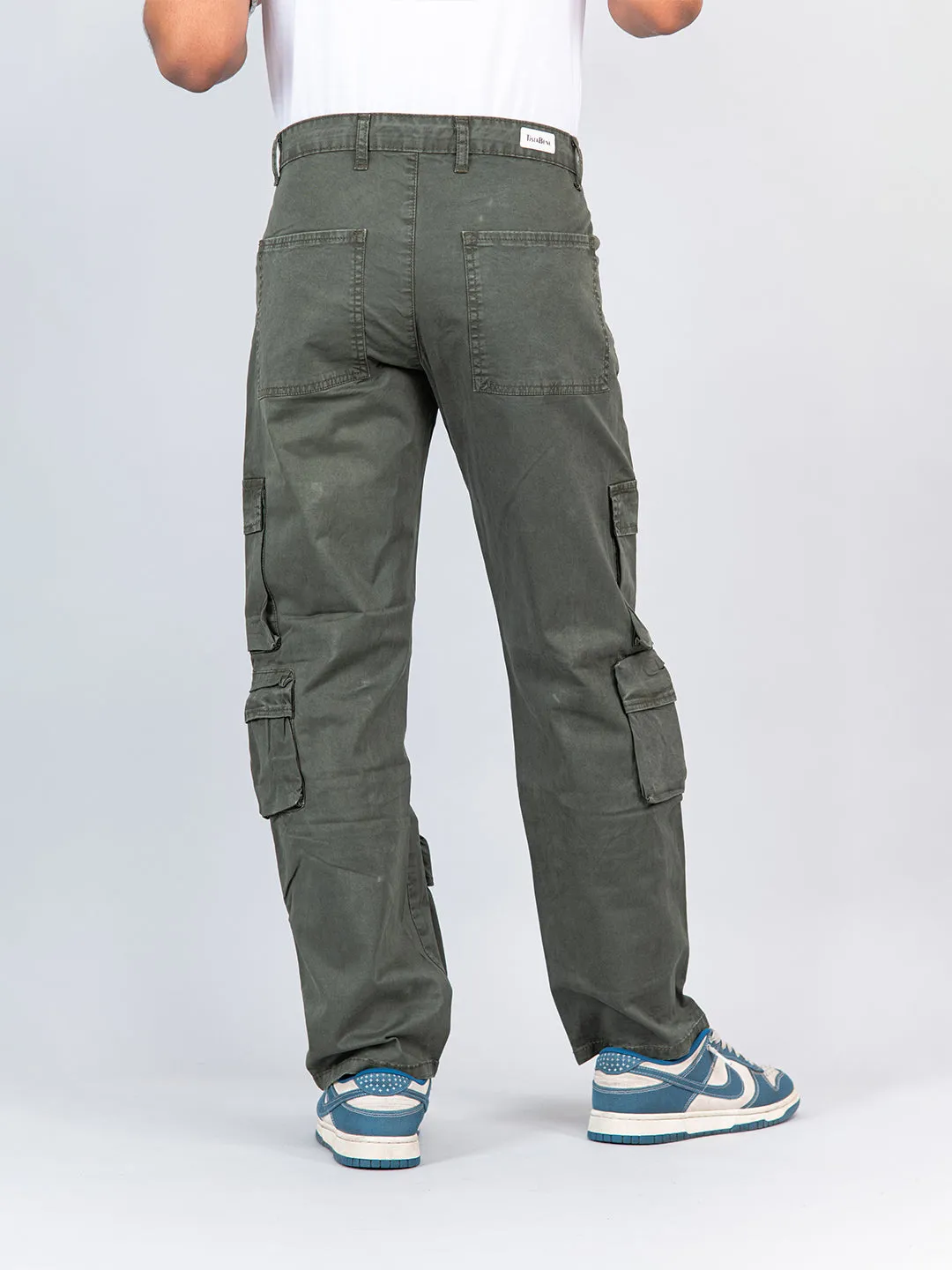 Hunter Green Flared Straight Fit Cargo Pants