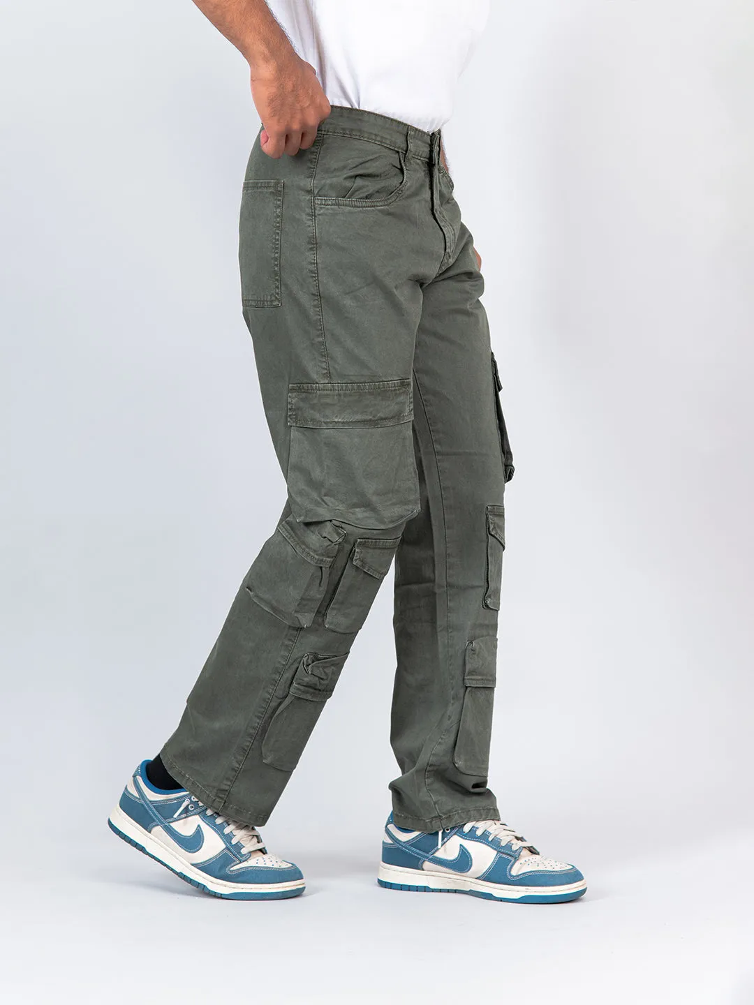 Hunter Green Flared Straight Fit Cargo Pants