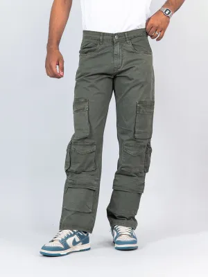 Hunter Green Flared Straight Fit Cargo Pants