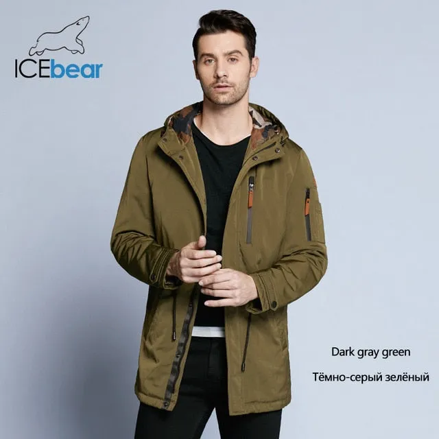 ICEbear 2018 Trench Coat For Men Adjustable Waist Hat Detachable Autumn Men New Casual Medium Long Brand Coats 17MC017D