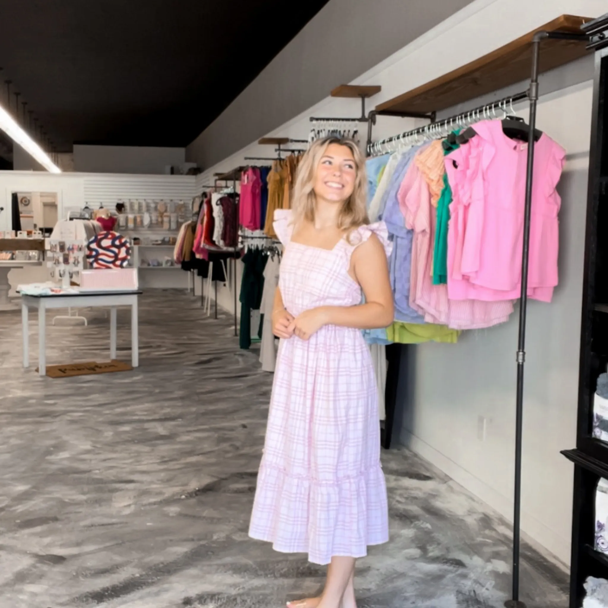 In First Place Pink Plaid Midi Dress