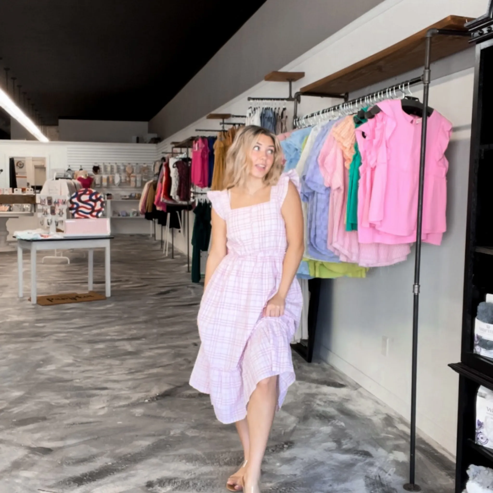 In First Place Pink Plaid Midi Dress