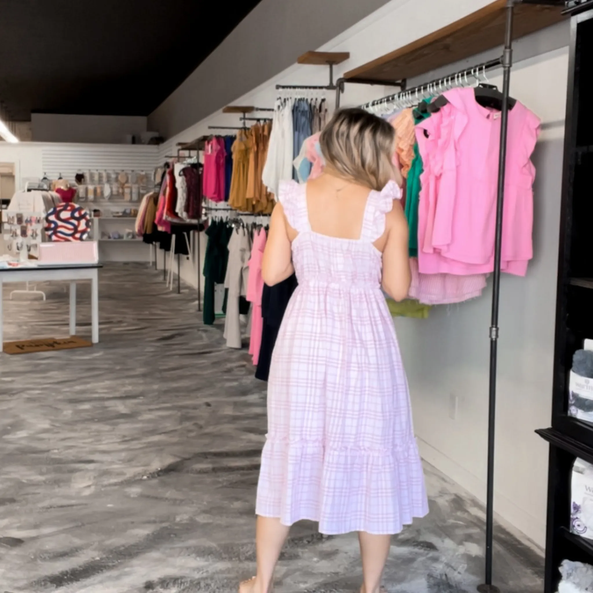 In First Place Pink Plaid Midi Dress