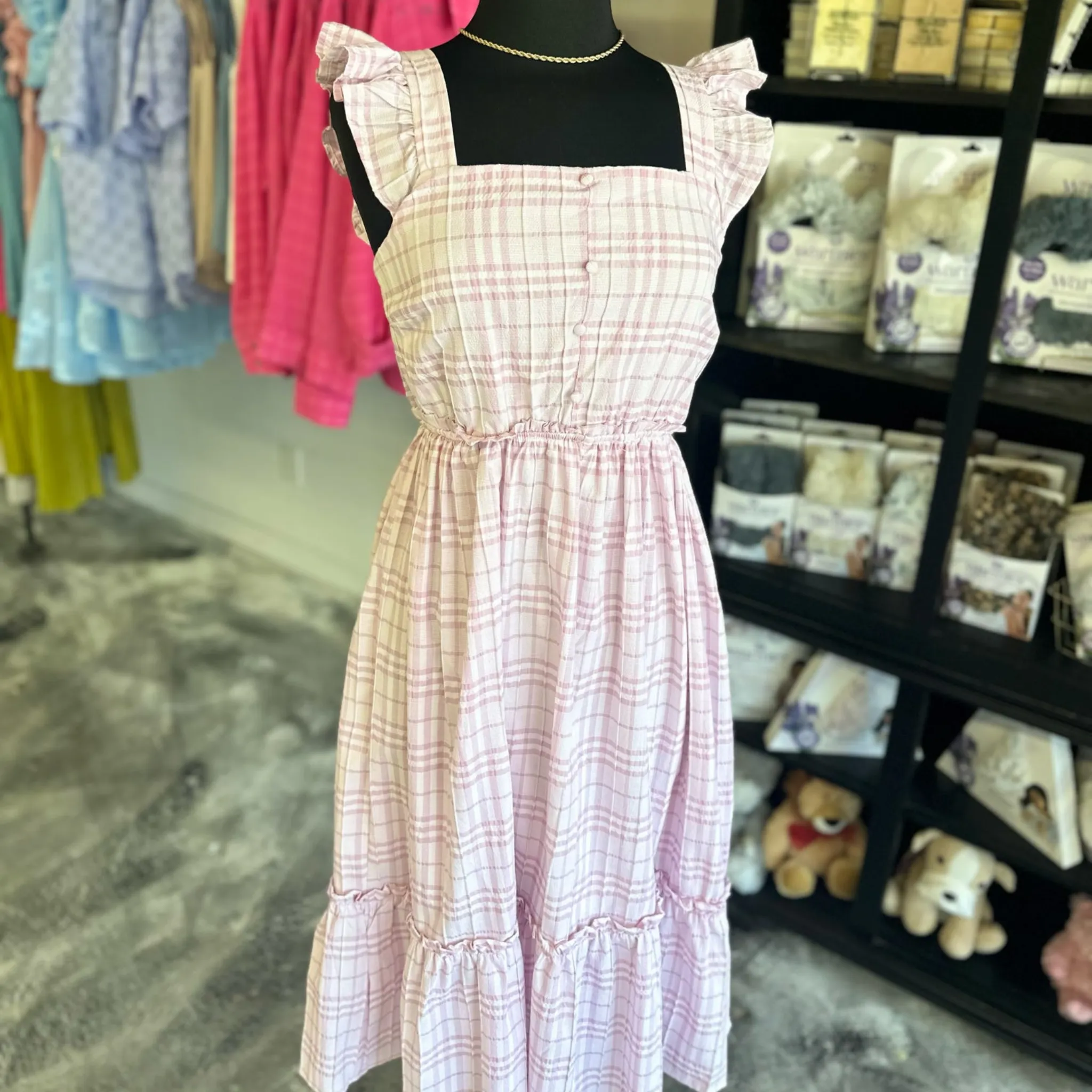 In First Place Pink Plaid Midi Dress