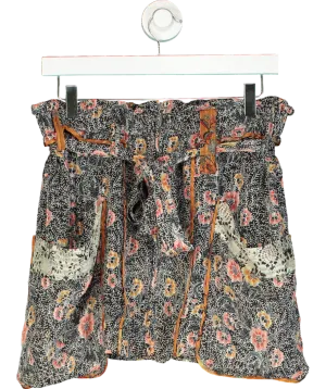 Isabel Marant Black Floral Print Silk Belted Mini Skirt UK 10