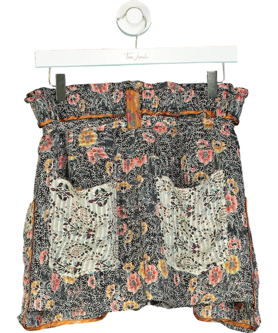 Isabel Marant Black Floral Print Silk Belted Mini Skirt UK 10