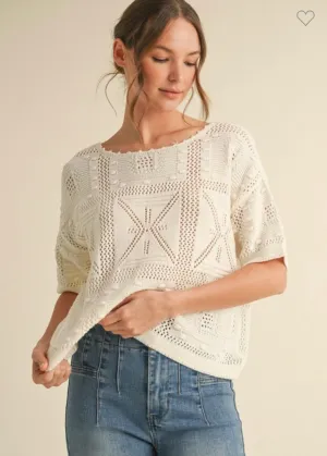 Ivory Crochet Knit Sweater