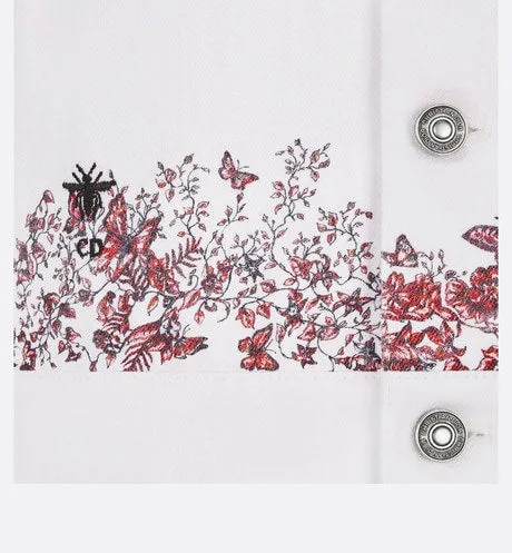 Jacket • White Cotton Denim with Red Le Cœur des Papillons Motif