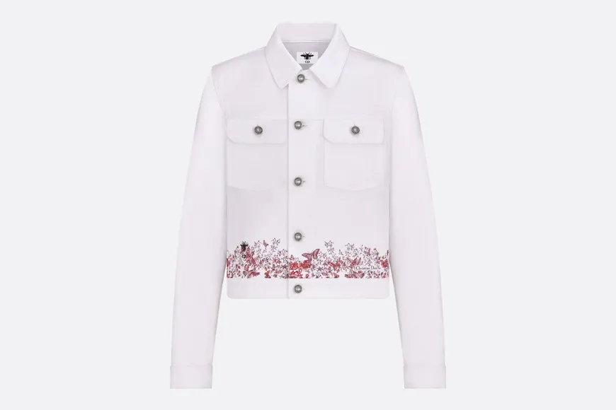 Jacket • White Cotton Denim with Red Le Cœur des Papillons Motif