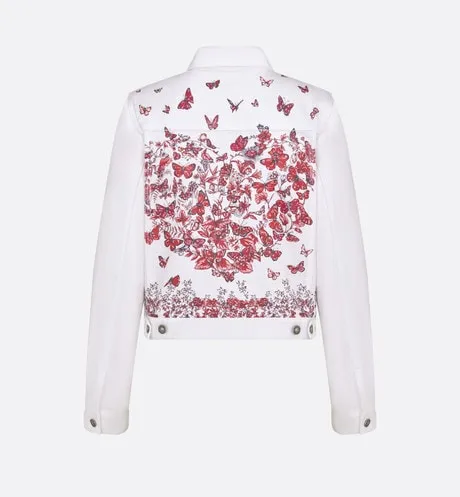 Jacket • White Cotton Denim with Red Le Cœur des Papillons Motif