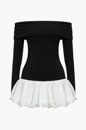 Jade - Off Shoulder Patchwork Woman's Mini Dress