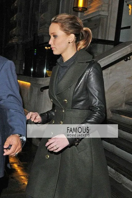 Jennifer Lawrence Trench Designer Black Leather Coat