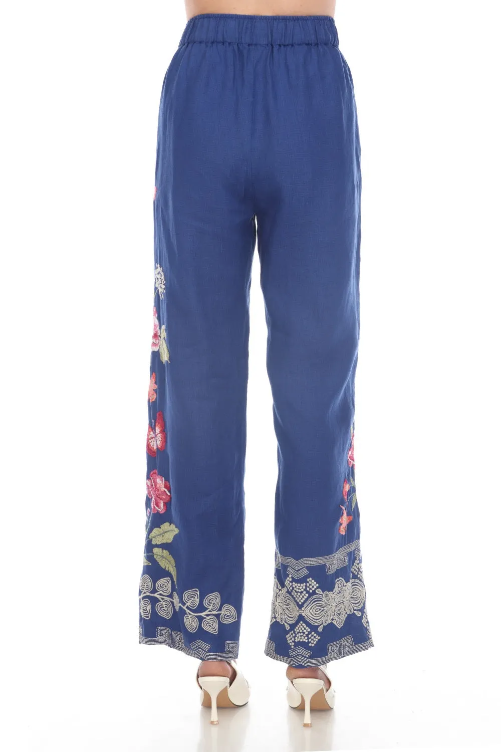 Johnny Was JWLA Blue Darcie Wide Leg Linen Cargo Pants Boho Chic J69924