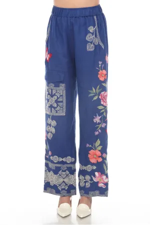 Johnny Was JWLA Blue Darcie Wide Leg Linen Cargo Pants Boho Chic J69924