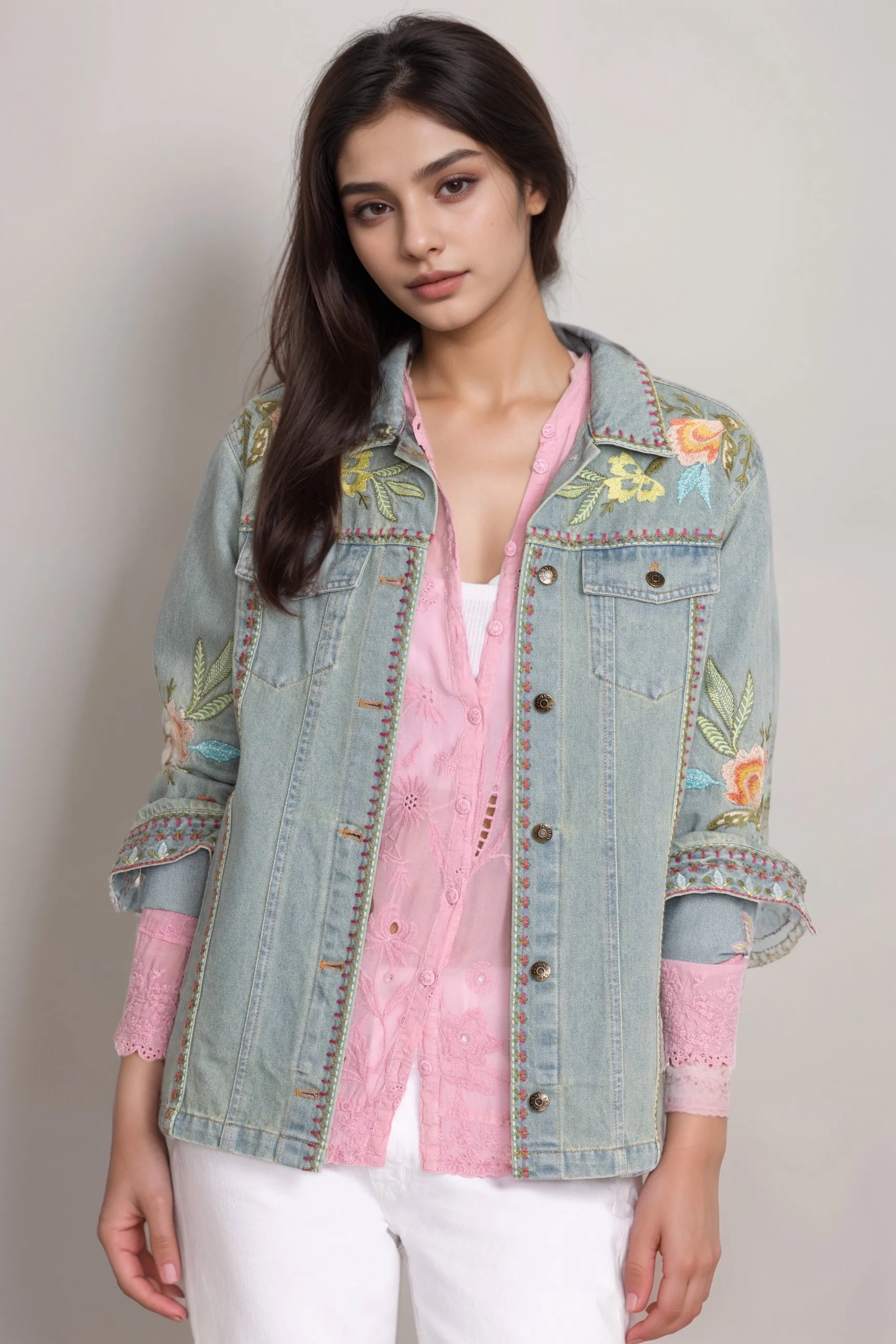 Johnny Was Workshop Camellia Oversized Denim Jacket W44724